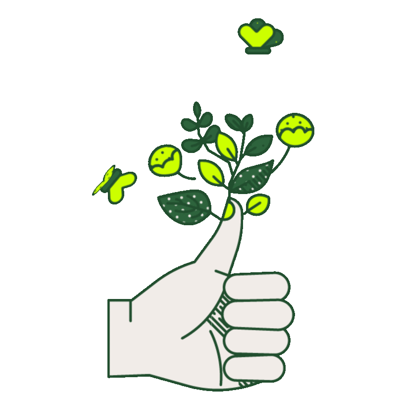 Illustration of thumbs up with plants growing out of it